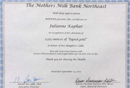 Certificate for donor milk - Kaphar