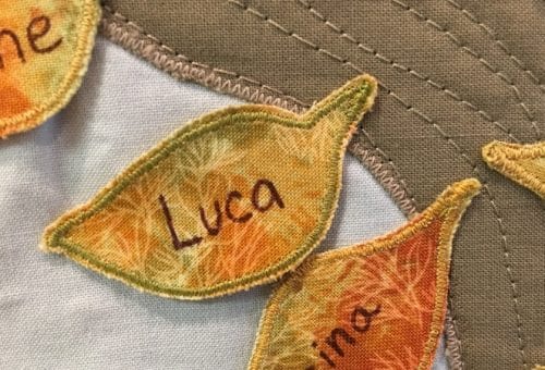 Leaf on memorial quilt