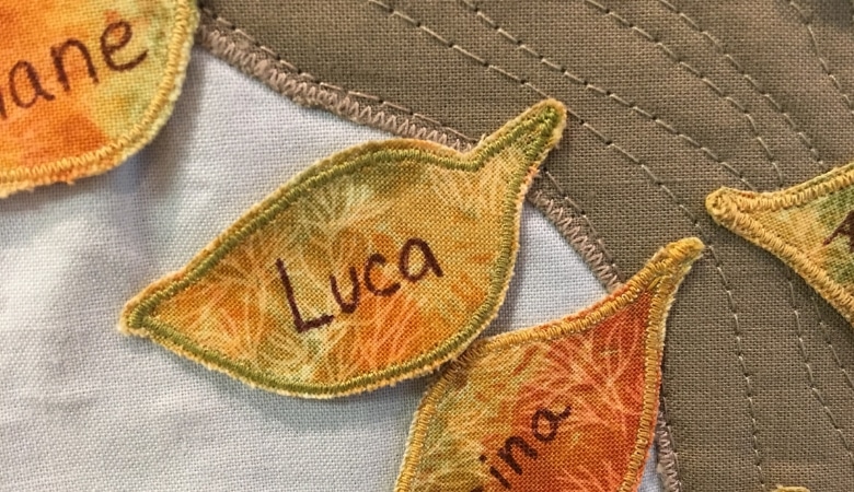 Leaf on memorial quilt