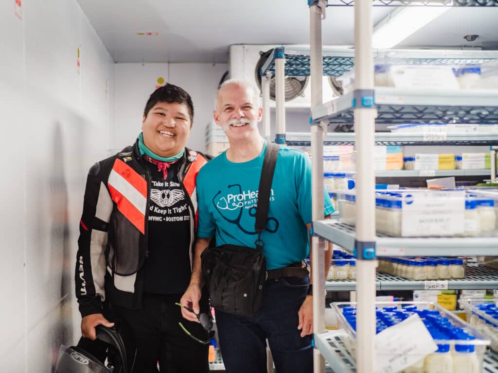 Bikers for Babies helped put the milk in the walk-in freezer at Mothers' Milk Bank Northeast