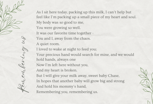 A poem written by bereaved milk donor for her son, Chase