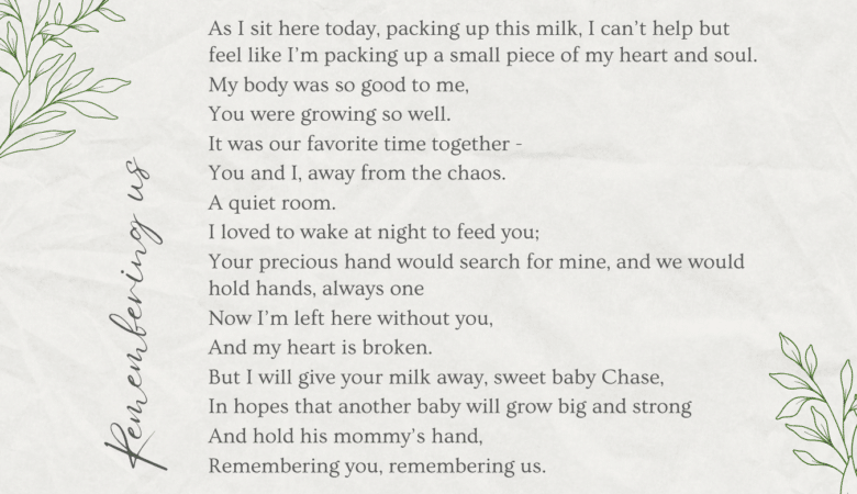 A poem written by bereaved milk donor for her son, Chase